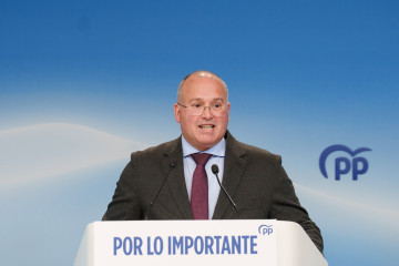 El secretario general del Partido Popular, Miguel Tellado, durante la rueda de prensa posterior al Comité de Dirección del PP, a 20 de abril de 2026, en Madrid (España).