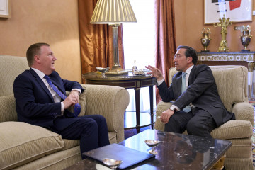 Reunión del ministro José Manuel Albares con el Comisario de la Unión Europea para la democracia, Justicia, Estado de derecho y protección al Consumidor, Michael McGrath.  Palacio de Viana, Madrid