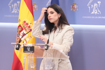 La portavoz de VOX en el Congreso, Pepa Millán, durante una rueda de prensa en el Congreso de los Diputados, a 21 de abril de 2026, en Madrid (España).