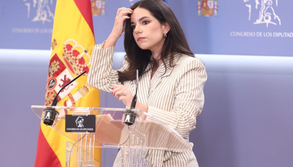 La portavoz de VOX en el Congreso, Pepa Millán, durante una rueda de prensa en el Congreso de los Diputados, a 21 de abril de 2026, en Madrid (España).