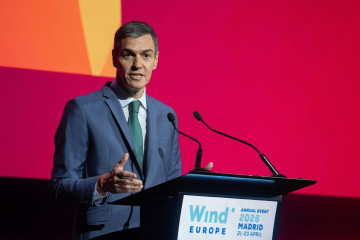 El presidente del Gobierno, Pedro Sánchez, durante la inauguración de WindEurope 2026, a 21 de abril de 2026, en Madrid (España). WindEurope 2026 es el evento anual de la industria eólica europea 