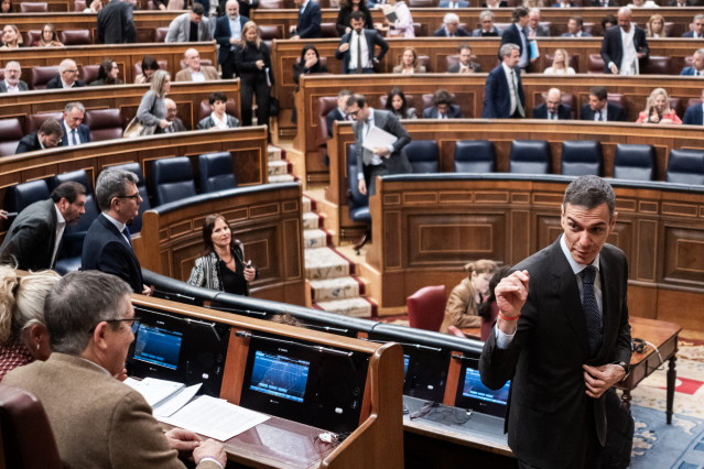 El presidente del Gobierno, Pedro Sánchez, durante una sesión plenaria, en el Congreso de los Diputados, a 26 de marzo de 2026, en Madrid (España).