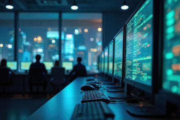 Archivo - Pantallas de ordenador en una oficina.