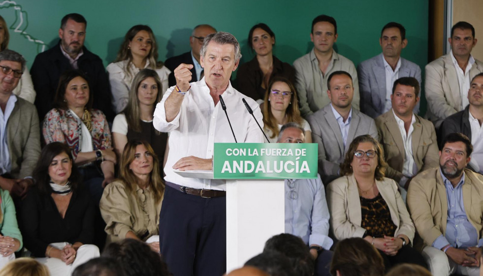 El presidente del PP, Alberto Núñez Feijóo, durante la Intermunicipal del PP andaluz. A 19 de abril de 2026, en Córdoba (Andalucía, España).
