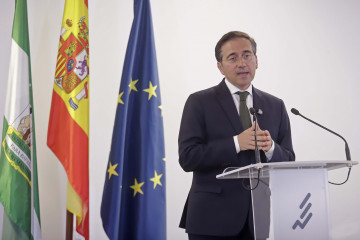 El  Ministro de Asuntos Exteriores, Unión Europea y Cooperación, José Manuel Albares, en una comparecencia a los medios durante una visita al Campo de Gibraltar para explicar el tratado con Reino U
