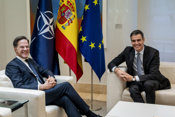 Archivo - El presidente del Gobierno, Pedro Sánchez (d), y el secretario general de la OTAN, Mark Rutte (i), durante una reunión, en el Complejo de la Moncloa, a 27 de enero de 2025, en Madrid (Espa