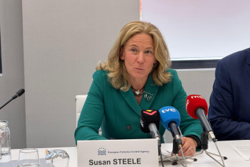 Susan Steele esta mañana en la rueda de prensa.