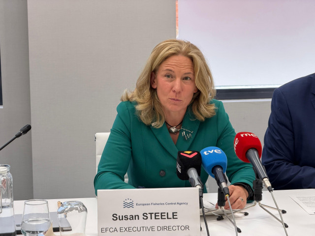 Susan Steele esta mañana en la rueda de prensa.