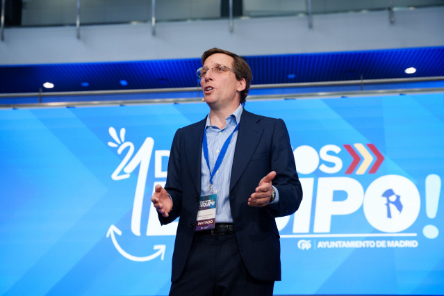 El alcalde de Madrid, José Luis Martínez-Almeida, durante su participación en la Jornada Entre Distritos del PP de Madrid, en los Viveros de Empresas de Carabanchel, a 25 de abril de 2026, en Madrid (España).