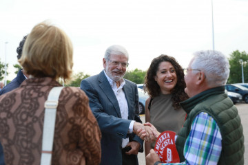 El expresidente de la Junta de Extremadura Juan Carlos Rodríguez Ibarra, a su llegada al 16º Congreso Regional del PSOE de Extremadura