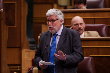 Archivo - El diputado de Sumar, Agustín Santos, interviene durante una sesión de control al Gobierno, en el Congreso de los Diputados, a 14 de mayo de 2025, en Madrid (España). Durante el pleno, el