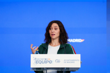 La presidenta de la Comunidad de Madrid y del PP de Madrid, Isabel Díaz Ayuso, durante su participación en la Jornada Entre Distritos del PP de Madrid, en los Viveros de Empresas de Carabanchel, a 2