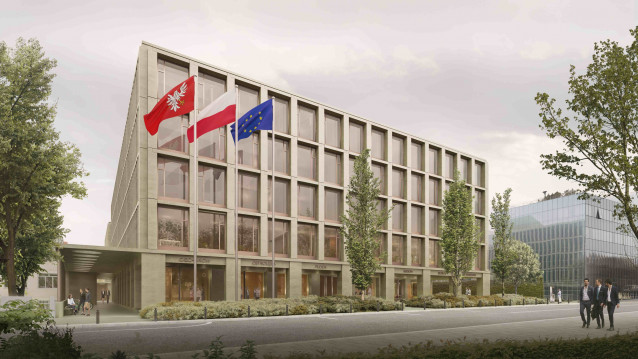 Render del futuro edificio de la Asamblea del Voivodato de Mazovia en Varsovia