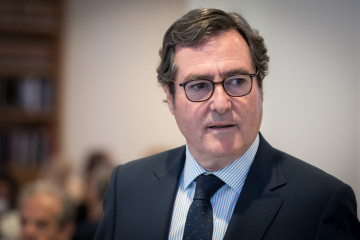 El presidente de CEOE, Antonio Garamendi, durante el encuentro empresarial CEOE-CEPYME, bajo el título ‘Preparando los próximos 100 años’, a 28 de abril de 2026, en Madrid (España).