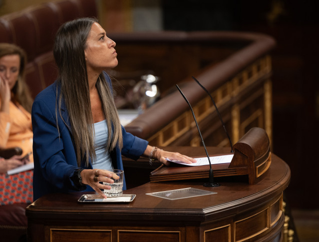 Archivo - La portavoz de Junts en el Congreso, Miriam Nogueras, interviene durante una sesión plenaria extraordinaria, en el Congreso de los Diputados, a 23 de julio de 2024, en Madrid (España).