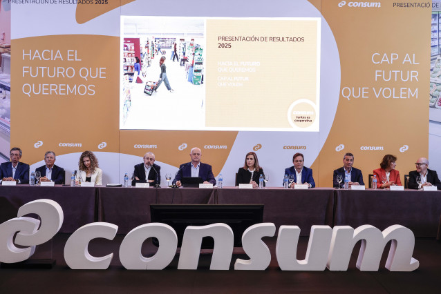 El director general de Consum, Antonio Rodríguez Lázaro, presenta los resultados de la cooperativa correspondientes al ejercicio 2025, a 29 de abril de 2026, en Valencia, Comunidad Valenciana (España).