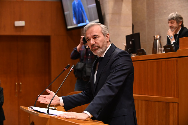 El presidente del Gobierno de Aragón en funciones, Jorge Azcón, durante el Pleno de las Cortes de Aragón, a 29 de abril de 2026, en Zaragoza, Aragón (España).