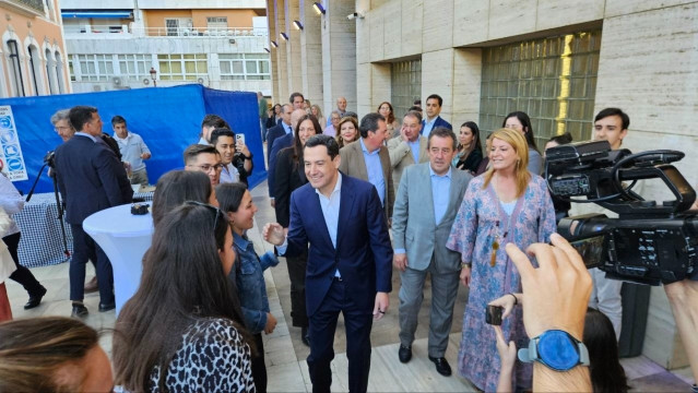 El presidente de la Junta de Andalucía y del PP-A, Juanma Moreno, este miércoles en Huelva.