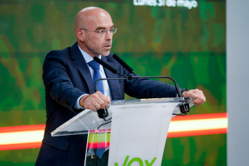 Archivo - El vicepresidente primero de Acción Política y eurodiputado de Vox, Jorge Buxadé, durante una rueda de prensa.