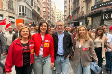 Arcadi España, diana Morant y Bernabé en la manifestación del Primero de Mayo