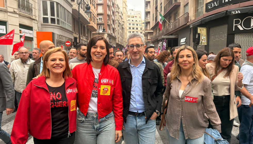 Arcadi España, diana Morant y Bernabé en la manifestación del Primero de Mayo