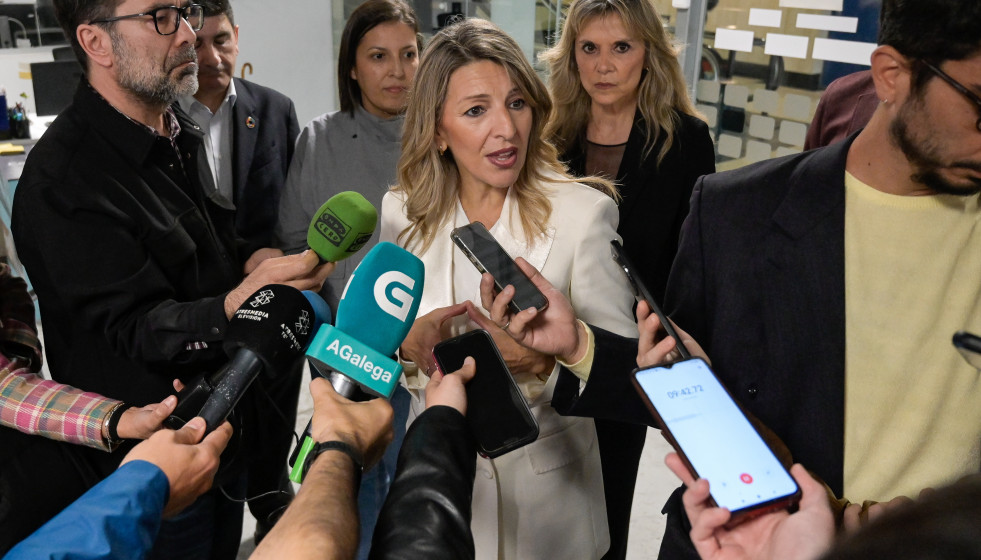 La Vicepresidenta Segunda Del Gobierno Y Ministra De Trabajo Y Economía Social, Yolanda Díaz, En Declaraciones A Los Medios Antes De Un Encuentro Con Cooperativas En A Coruña