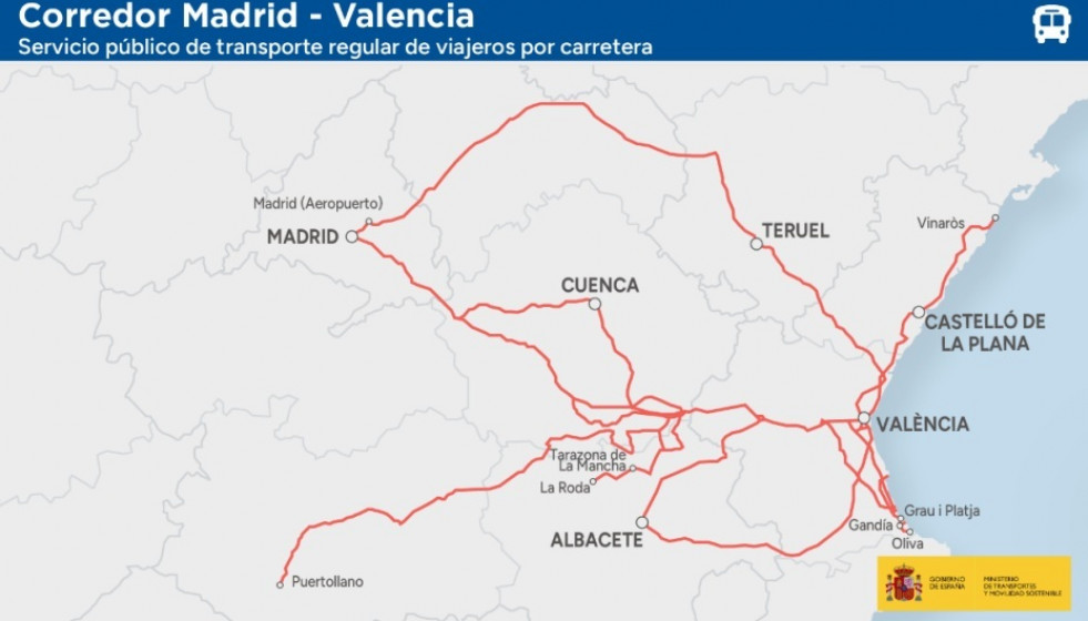 Archivo - Esquema del corredor Madrid-Valencia del nuevo mapa concesional