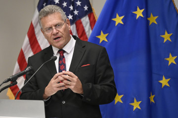 El comisario europeo de Comercio, Maros Sefcovic, durante una rueda de prensa en Washington