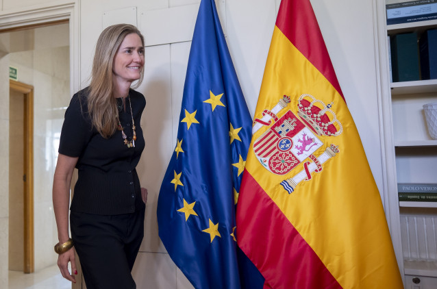 La vicepresidenta tercera y ministra para la Transición Ecológica y el Reto Demográfico, Sara Aagesen, ofrece declaraciones tras una reunión con agentes del sector gasista y del sector petrolero, a 5 de mayo de 2026, en Madrid (España). Aagesen se ha reun