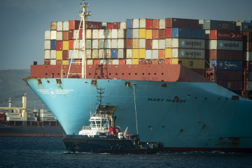 Archivo - Mary Maersk el megaship Triple E de 18270 teus que llega al puerto de Algeciras proveniente del Canal de Suez, es el primero que llega a España después del accidente. Algeciras  (Cádiz) a