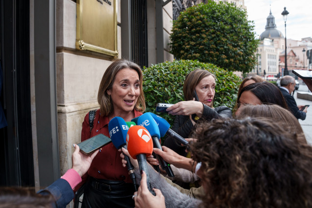 La vicesecretaria de Regeneración Institucional del PP, Cuca Gamarra, a su llegada a un desayuno informativo en Madrid.