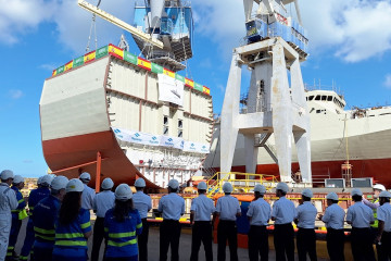 Acto de puesta de quilla de la séptima corbeta para Arabia Saudí en el astillero de Navantia en San Fernando (Cádiz)