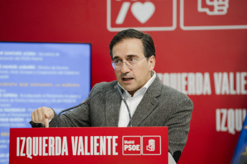 El ministro de Asuntos Exteriores, Unión Europea y Cooperación, José Manuel Albares, durante la jornada 'La Europa que soñamos, la Europa que defendemos', en la sede del PSOE-M, a 8 de mayo de 202