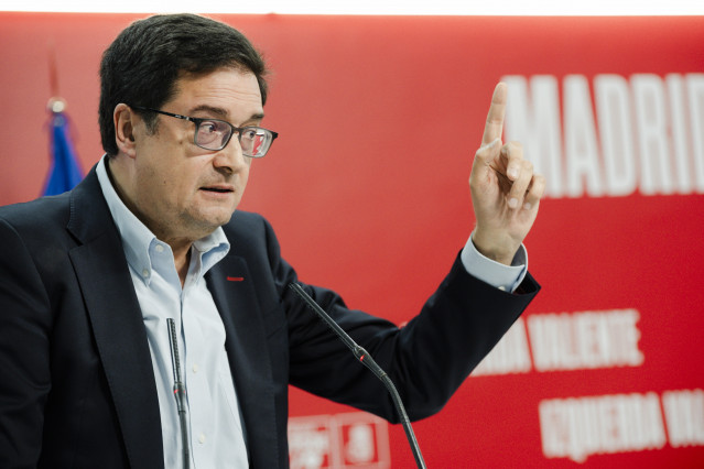 El secretario general del PSOE-M, Óscar López, durante la jornada 'La Europa que soñamos, la Europa que defendemos', en la sede del PSOE-M, a 8 de mayo de 2026, en Madrid (España). Foto de archivo