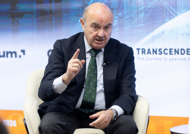 El vicepresidente del Banco Central Europeo, Luis de Guindos, interviene durnate el XII Foro Megatendencias de elEconomista.es, a 8 de mayo de 2026, en Madrid (España).