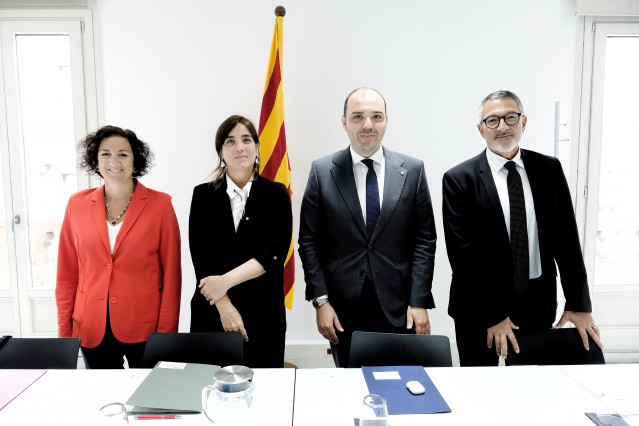 Los consellers de Presidencia, Albert Dalmau; de Economía y Finanzas, Alícia Romero; de Empresa y Trabajo, Miquel Sàmper, y de Investigación y Universidades, Núria Montserrat.