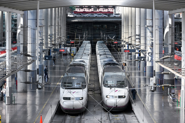 Archivo - Trenes AVE en la estación Madrid-Puerta de Atocha-Almudena Grandes