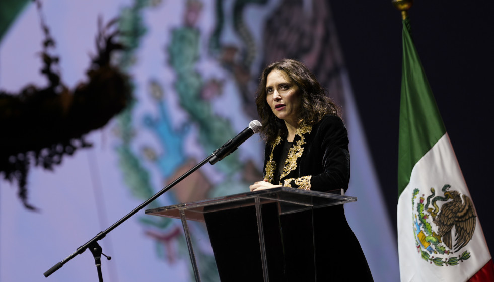Lla presidenta de la Comunidad de Madrid, Isabel Díaz Ayuso, en Ciudad de México, donde ha participado en la “Celebración por la EvangelizaciónY el Mestizaje en México: Malinche y Cortés”