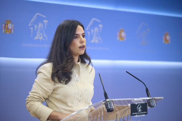 La portavoz de VOX en el Congreso, Pepa Millán,  durante una rueda de prensa, en el Congreso de los Diputados, a 12 de mayo de 2026, en Madrid (España).