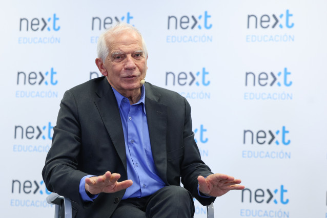 Archivo - El exministro y alto representante de la UE para Asuntos Exteriores, Josep Borrell, durante el Foro Next Educación 'El nuevo (des)orden mundial', en la sede académica de Next Educación, a 13 de marzo de 2026, en Madrid (España).