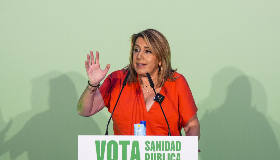 La senadora del PSOE y expresidenta de la Junta de Andalucía, Susana Díaz, durante un acto público de campaña. A 13 de mayo de 2026 en Sevilla (Andalucía, España).