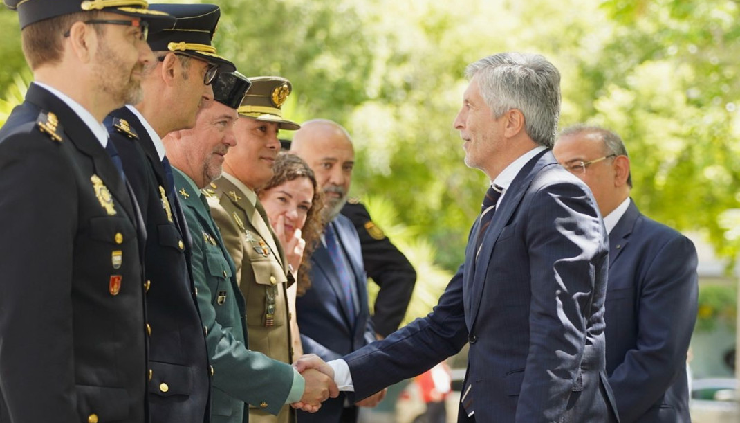 El ministro del Interior, Fernando Grande-Marlaska, llega al acto de toma de posesión del nuevo jefe superior de la Policía Nacional de Baleares, José Antonio Puebla, este jueves 14 de mayo en Palm