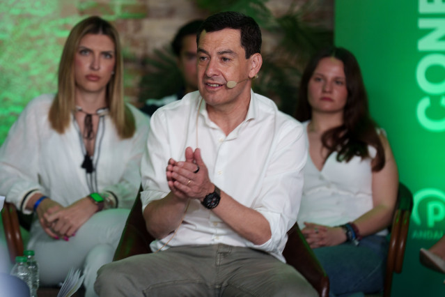 El presidente de la Junta de Andalucía y candidato del PP a la reelección, Juanma Moreno