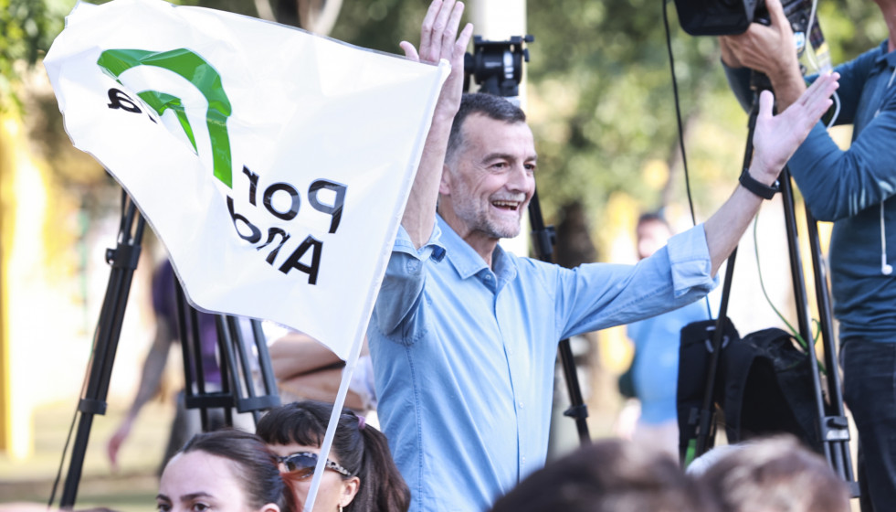 El candidato de Por Andalucía a la Presidencia de la Junta de Andalucía, Antonio Maíllo, durante un acto de campaña. Imagen de archivo.