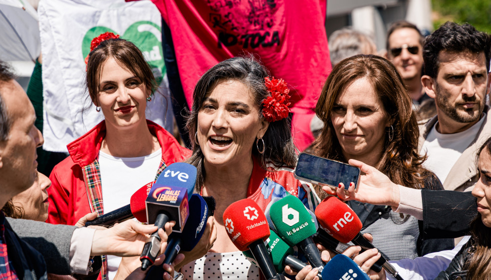 La portavoz de Más Madrid en el Ayuntamiento de Madrid, Rita Maestre; la portavoz de Más Madrid en la Asamblea de Madrid, Manuela Bergerot; y la ministra de Sanidad, Mónica García