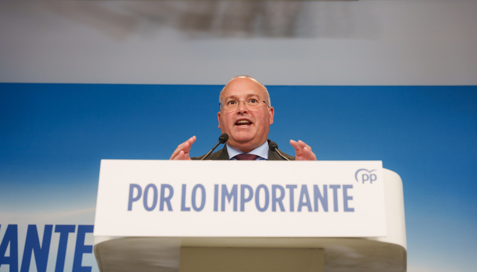 El secretario general del Partido Popular, Miguel Tellado, durante la rueda de prensa posterior al Comité de Dirección del PP, a 20 de abril de 2026, en Madrid (España).