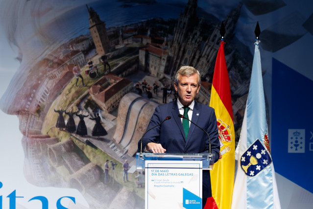 El presidente de la Xunta, Alfonso Rueda, en un acto del Día das Letras Galegas