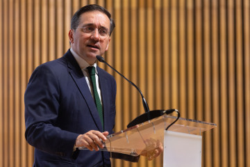El ministro de Asuntos Exteriores, Unión Europea y Cooperación, José Manuel Albares, durante la inauguración del acto institucional ‘La protección de la misión médica en el 10º aniversario d