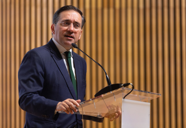 El ministro de Asuntos Exteriores, Unión Europea y Cooperación, José Manuel Albares, durante la inauguración del acto institucional ‘La protección de la misión médica en el 10º aniversario de la Resolución 2286