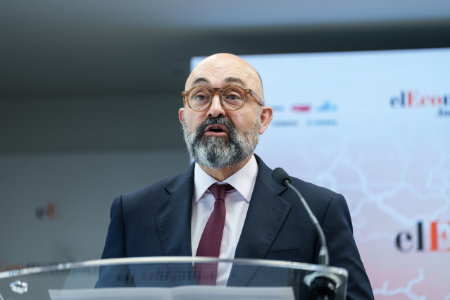 El presidente de ADIF, Luis Pedro Marco, durante la jornada empresarial ‘El sistema ferroviario español: Balance y futuro’, en la sede del El Economista, a 19 de mayo de 2026, en Madrid (España).